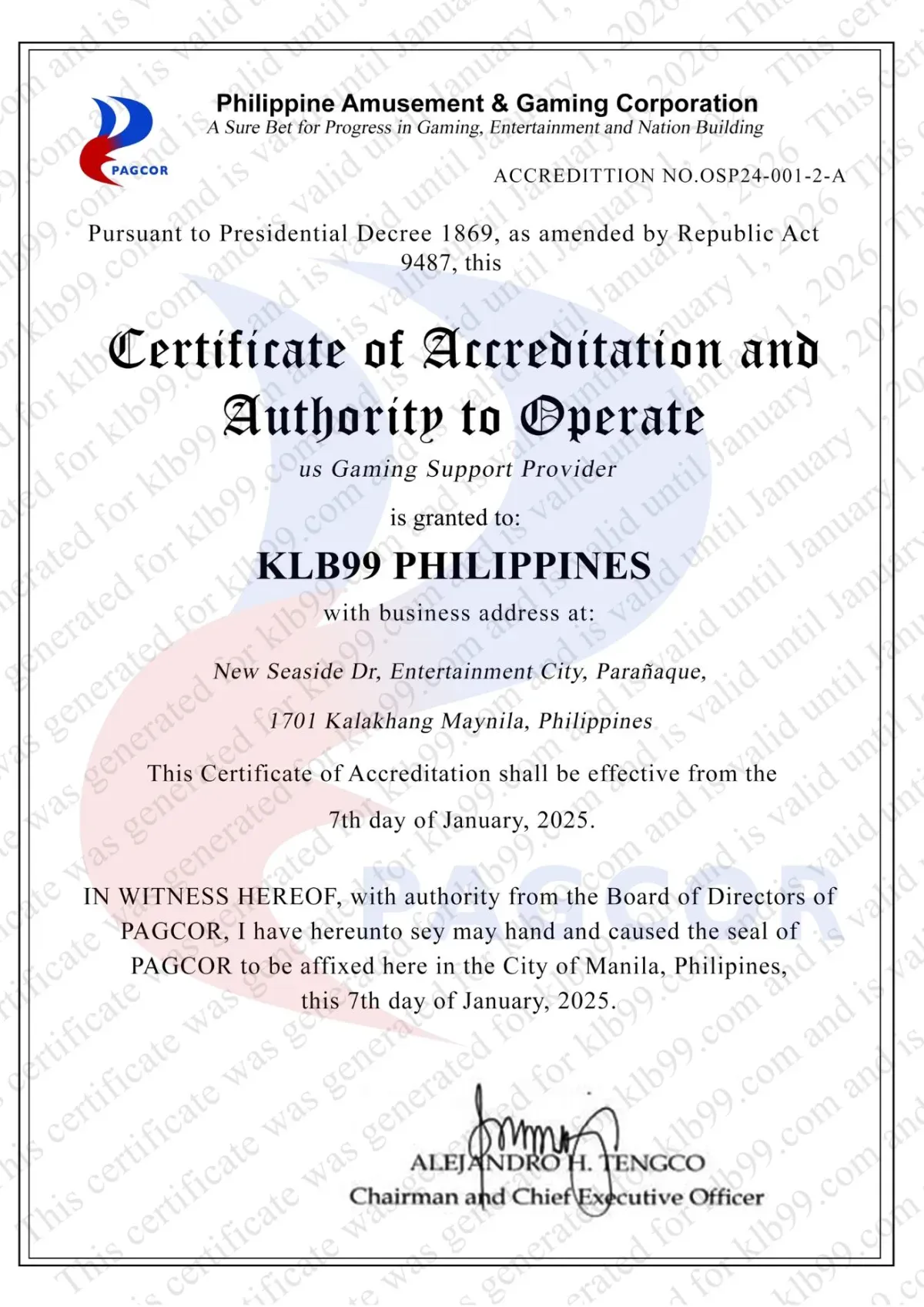 PAGCOR博彩牌照认证